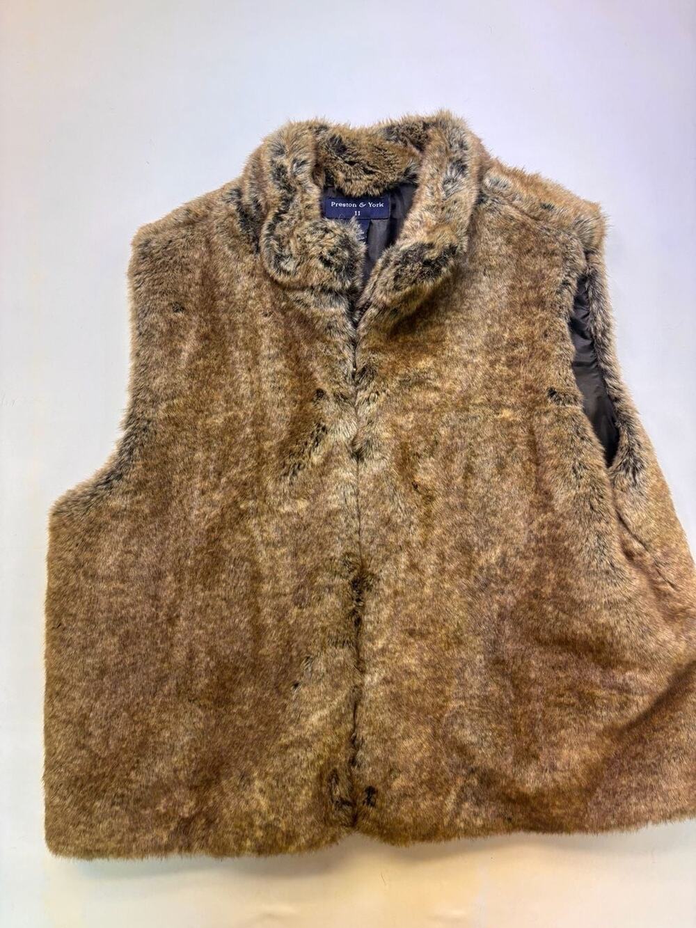 Preston & York Faux Fur Full Zip Lined Vest Brown, Size 2X